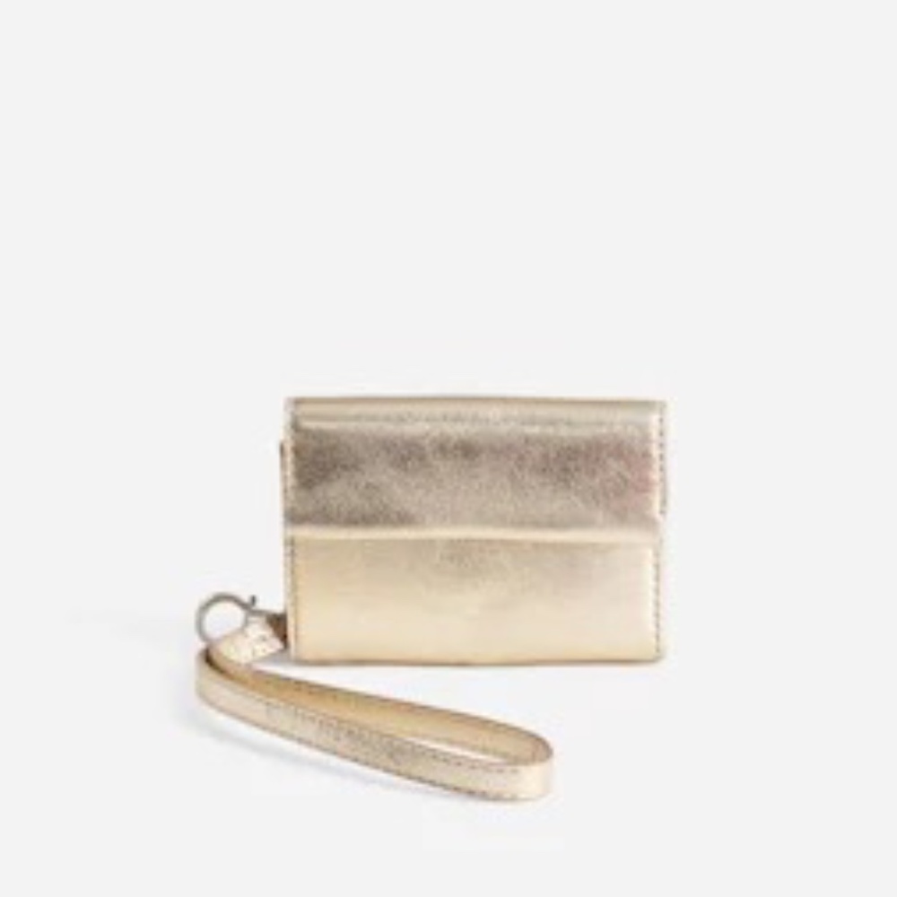 Madewell Card Case Wristlet in Metallic Leather, Light Gold Metallic - NWT